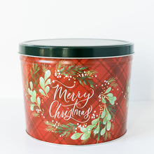 Load image into Gallery viewer, Woody&#39;s Popcorn 2-gallon Red Merry Chirstmas Tin
