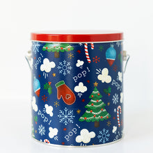 Load image into Gallery viewer, Woody&#39;s Popcorn 1-gallon Blue Christmas Tin